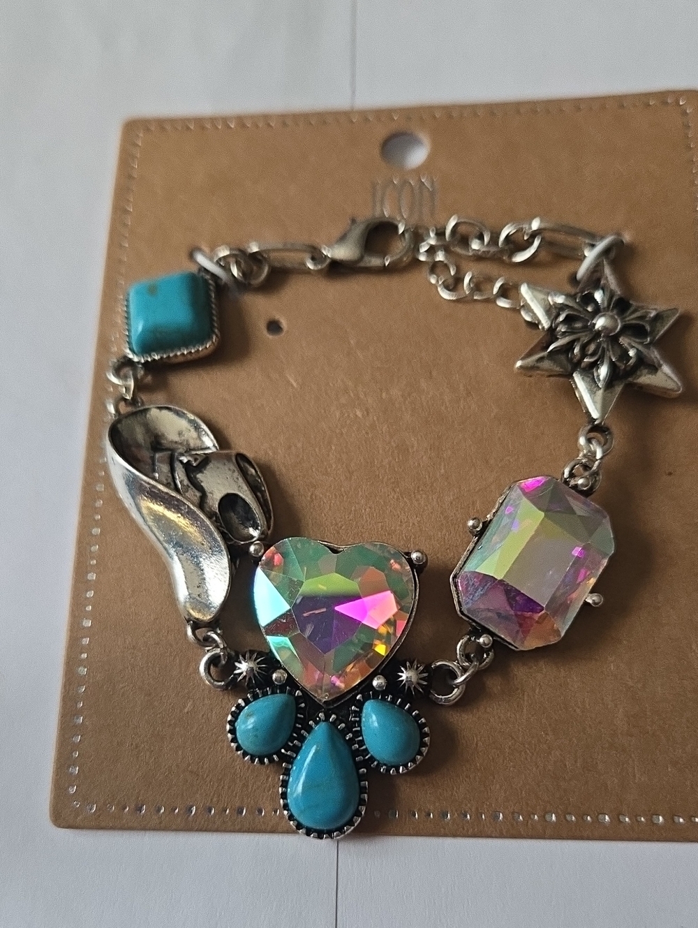 Western AB bling Women’s  Heart & Turquoise Statement Bracelet, NWT